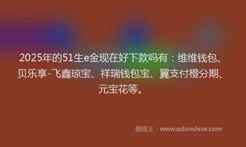 2025年的51生e金现在好下款吗有：维维钱包、贝乐享-飞鑫琼宝、祥瑞钱包宝、翼支付橙分期、元宝花等。