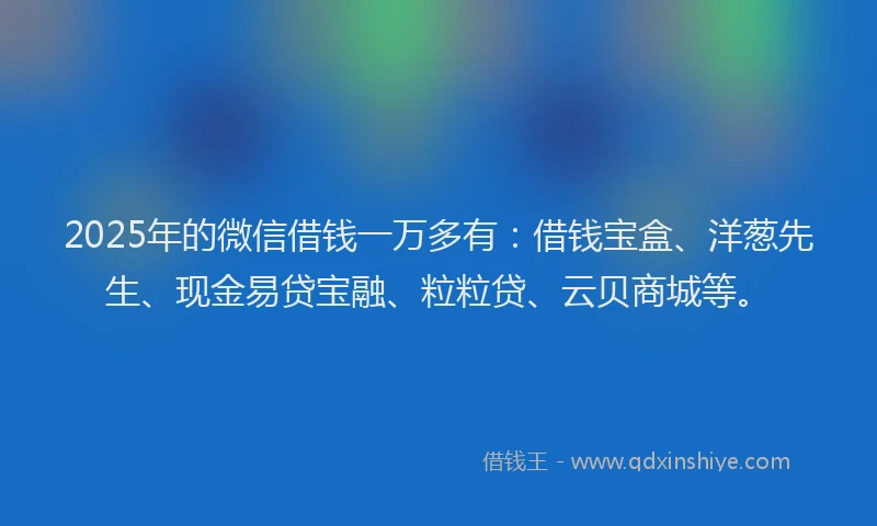 2025年的微信借钱一万多有：借钱宝盒、洋葱先生、现金易贷宝融、粒粒贷、云贝商城等。