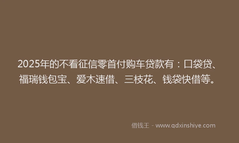 2025年的不看征信零首付购车贷款有：口袋贷、福瑞钱包宝、爱木速借、三枝花、钱袋快借等。