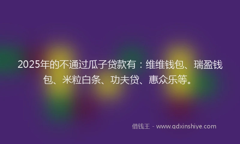 2025年的不通过瓜子贷款有：维维钱包、瑞盈钱包、米粒白条、功夫贷、惠众乐等。