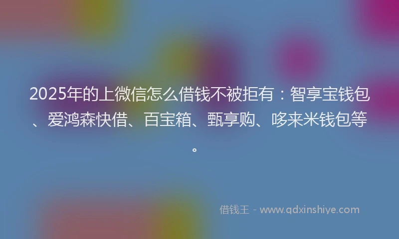 2025年的上微信怎么借钱不被拒有：智享宝钱包、爱鸿森快借、百宝箱、甄享购、哆来米钱包等。