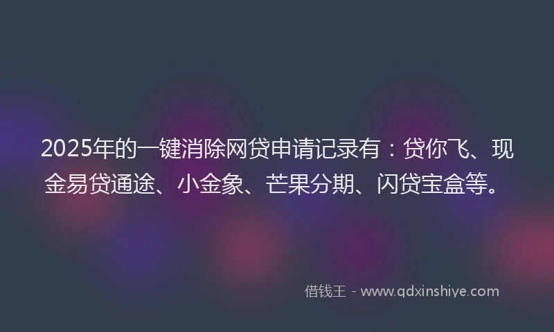 2025年的一键消除网贷申请记录有：贷你飞、现金易贷通途、小金象、芒果分期、闪贷宝盒等。