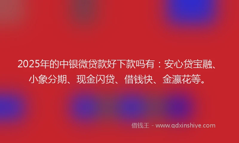 2025年的中银微贷款好下款吗有：安心贷宝融、小象分期、现金闪贷、借钱快、金瀛花等。