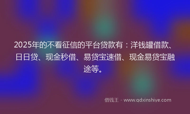 2025年的不看征信的平台贷款有：洋钱罐借款、日日贷、现金秒借、易贷宝速借、现金易贷宝融途等。