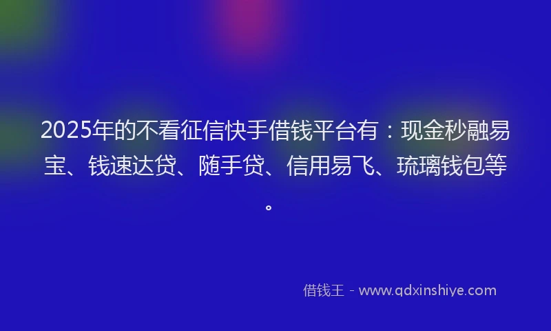 2025年的不看征信快手借钱平台有：现金秒融易宝、钱速达贷、随手贷、信用易飞、琉璃钱包等。