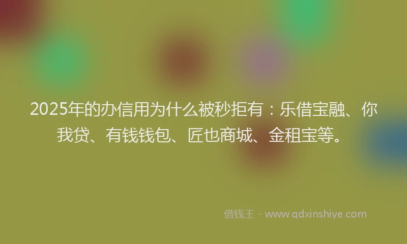 2025年的办信用为什么被秒拒有：乐借宝融、你我贷、有钱钱包、匠也商城、金租宝等。