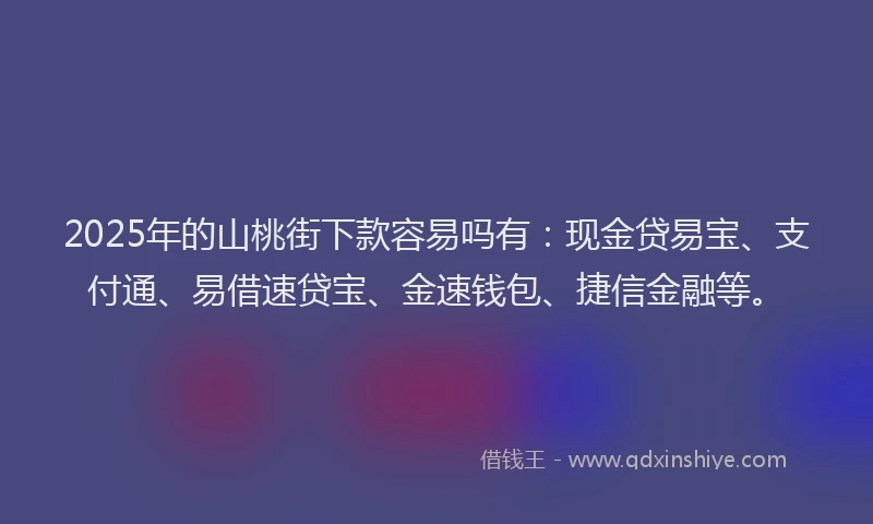 2025年的山桃街下款容易吗有：现金贷易宝、支付通、易借速贷宝、金速钱包、捷信金融等。