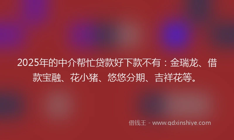 2025年的中介帮忙贷款好下款不有：金瑞龙、借款宝融、花小猪、悠悠分期、吉祥花等。
