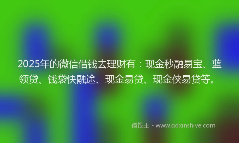 2025年的微信借钱去理财有：现金秒融易宝、蓝领贷、钱袋快融途、现金易贷、现金侠易贷等。
