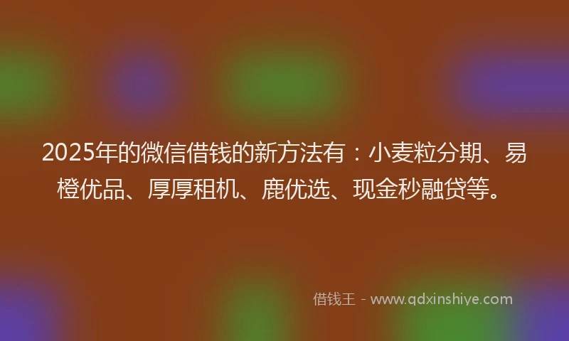 2025年的微信借钱的新方法有：小麦粒分期、易橙优品、厚厚租机、鹿优选、现金秒融贷等。