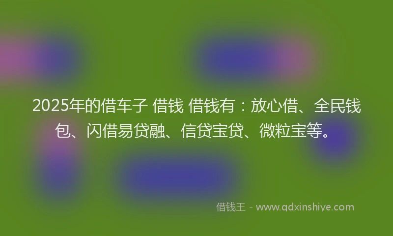 2025年的借车子 借钱 借钱有：放心借、全民钱包、闪借易贷融、信贷宝贷、微粒宝等。