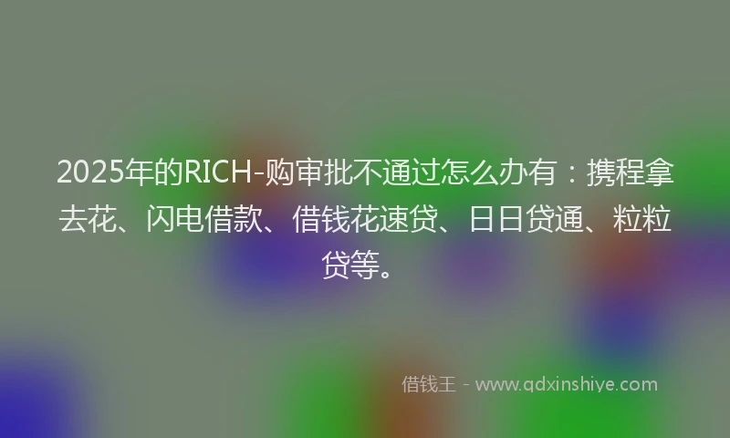 2025年的RICH-购审批不通过怎么办有：携程拿去花、闪电借款、借钱花速贷、日日贷通、粒粒贷等。