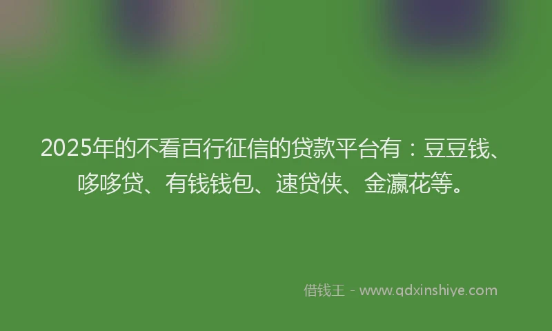 2025年的不看百行征信的贷款平台有：豆豆钱、哆哆贷、有钱钱包、速贷侠、金瀛花等。