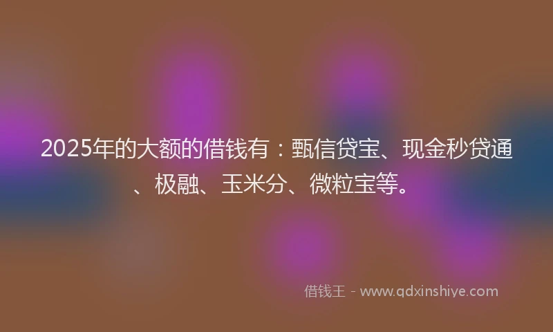 2025年的大额的借钱有：甄信贷宝、现金秒贷通、极融、玉米分、微粒宝等。