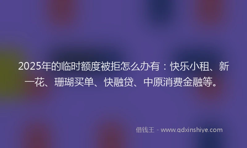 2025年的临时额度被拒怎么办有：快乐小租、新一花、珊瑚买单、快融贷、中原消费金融等。