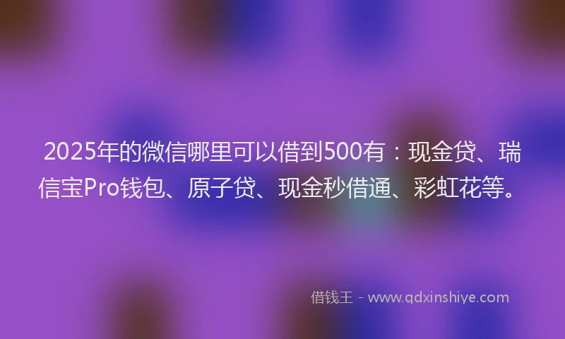 2025年的微信哪里可以借到500有：现金贷、瑞信宝Pro钱包、原子贷、现金秒借通、彩虹花等。