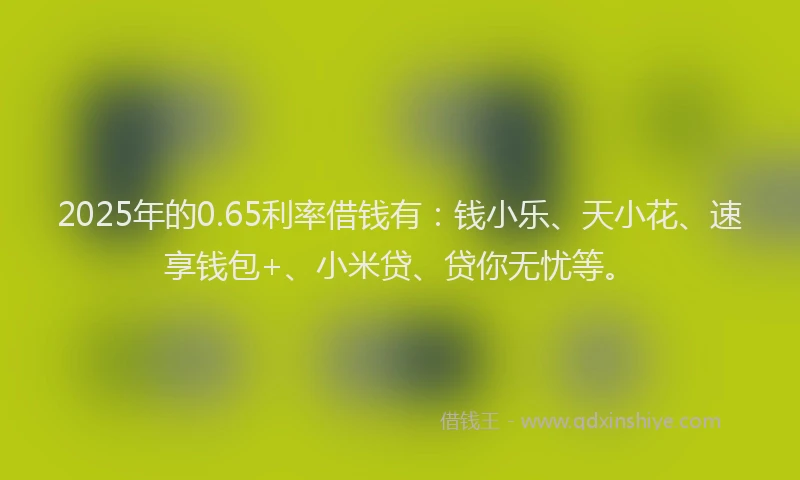 2025年的0.65利率借钱有：钱小乐、天小花、速享钱包+、小米贷、贷你无忧等。