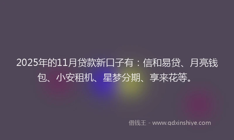 2025年的11月贷款新口子有：信和易贷、月亮钱包、小安租机、星梦分期、享来花等。