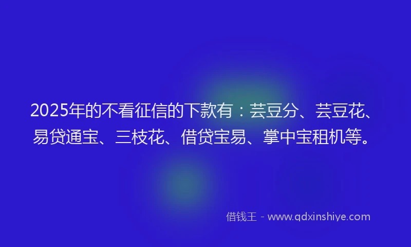 2025年的不看征信的下款有：芸豆分、芸豆花、易贷通宝、三枝花、借贷宝易、掌中宝租机等。