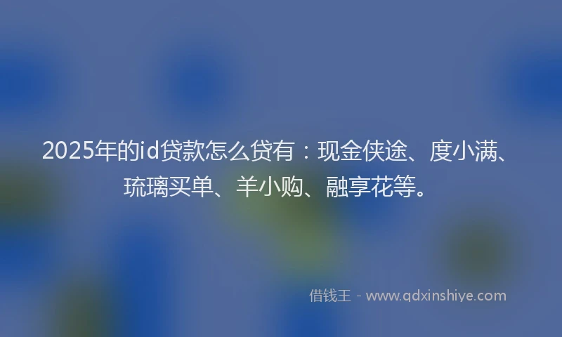 2025年的id贷款怎么贷有：现金侠途、度小满、琉璃买单、羊小购、融享花等。
