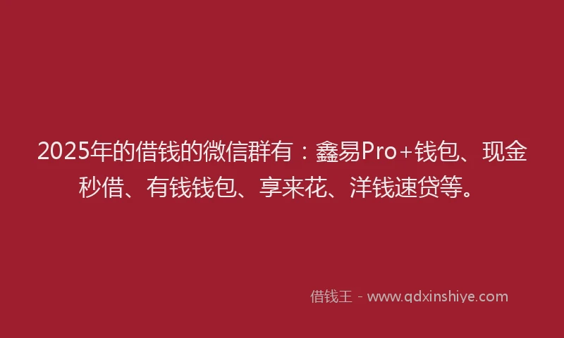 2025年的借钱的微信群有：鑫易Pro+钱包、现金秒借、有钱钱包、享来花、洋钱速贷等。