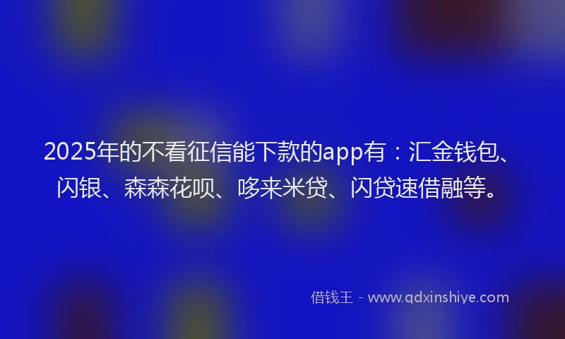 2025年的不看征信能下款的app有：汇金钱包、闪银、森森花呗、哆来米贷、闪贷速借融等。