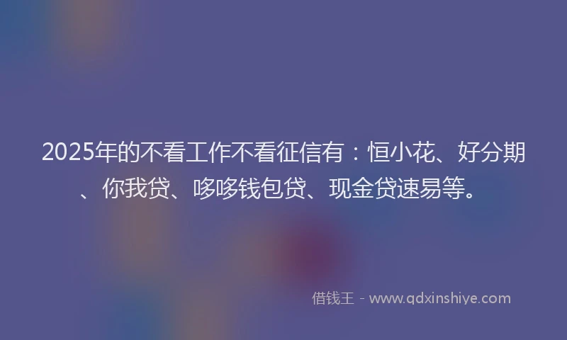 2025年的不看工作不看征信有：恒小花、好分期、你我贷、哆哆钱包贷、现金贷速易等。