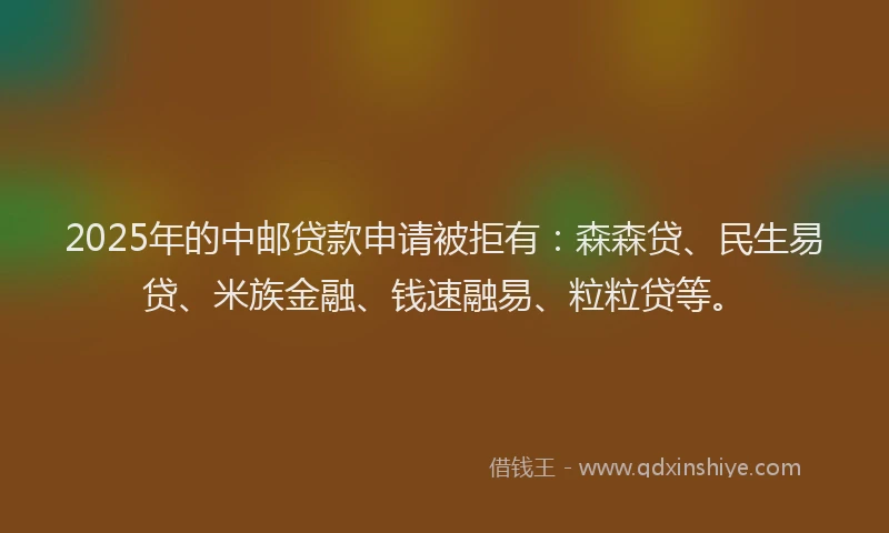 2025年的中邮贷款申请被拒有：森森贷、民生易贷、米族金融、钱速融易、粒粒贷等。