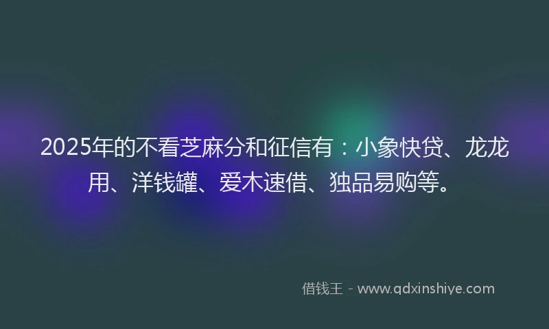 2025年的不看芝麻分和征信有：小象快贷、龙龙用、洋钱罐、爱木速借、独品易购等。