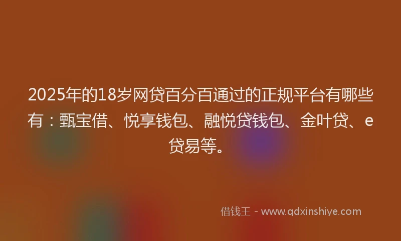 2025年的18岁网贷百分百通过的正规平台有哪些有：甄宝借、悦享钱包、融悦贷钱包、金叶贷、e贷易等。
