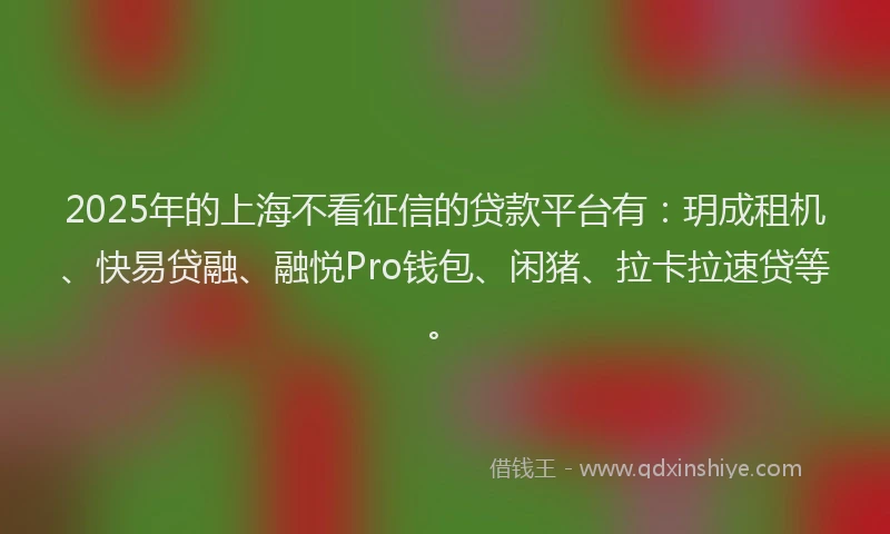2025年的上海不看征信的贷款平台有：玥成租机、快易贷融、融悦Pro钱包、闲猪、拉卡拉速贷等。