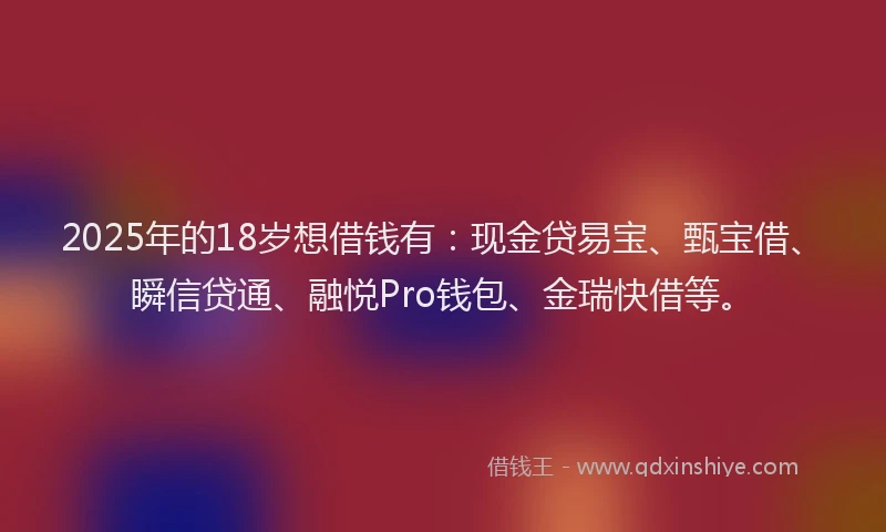 2025年的18岁想借钱有：现金贷易宝、甄宝借、瞬信贷通、融悦Pro钱包、金瑞快借等。
