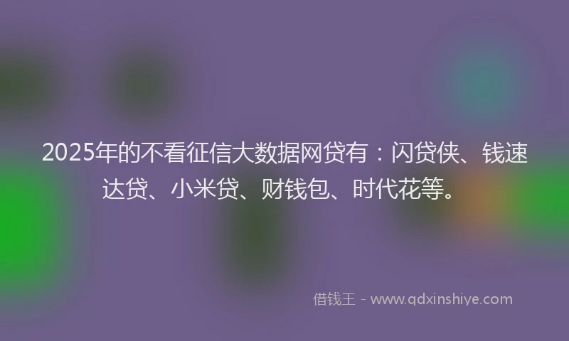 2025年的不看征信大数据网贷有：闪贷侠、钱速达贷、小米贷、财钱包、时代花等。
