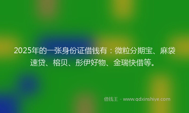 2025年的一张身份证借钱有：微粒分期宝、麻袋速贷、榕贝、彤伊好物、金瑞快借等。