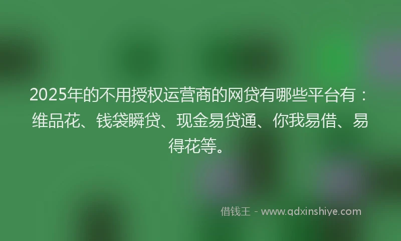 2025年的不用授权运营商的网贷有哪些平台有：维品花、钱袋瞬贷、现金易贷通、你我易借、易得花等。