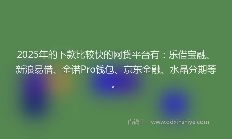 2025年的下款比较快的网贷平台有：乐借宝融、新浪易借、金诺Pro钱包、京东金融、水晶分期等。