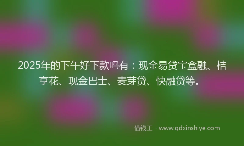 2025年的下午好下款吗有：现金易贷宝盒融、桔享花、现金巴士、麦芽贷、快融贷等。