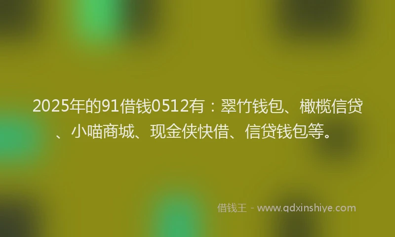 2025年的91借钱0512有：翠竹钱包、橄榄信贷、小喵商城、现金侠快借、信贷钱包等。