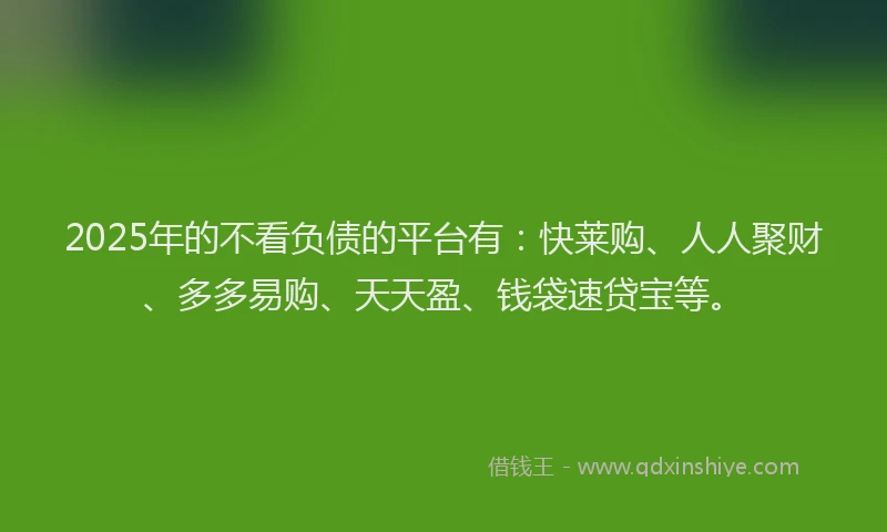 2025年的不看负债的平台有:快莱购、人人聚财、多多易购、天天盈、钱袋速贷宝等。