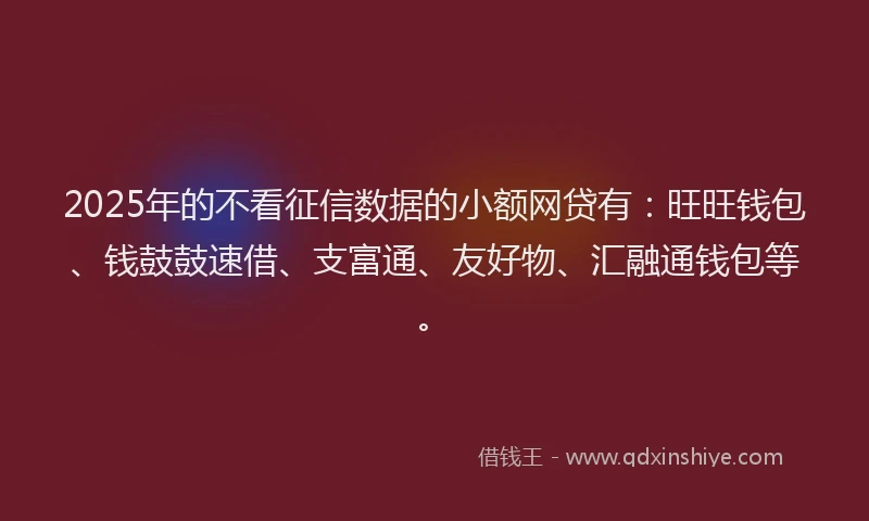 2025年的不看征信数据的小额网贷有：旺旺钱包、钱鼓鼓速借、支富通、友好物、汇融通钱包等。