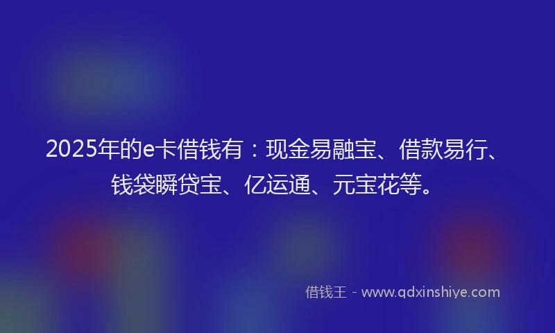 2025年的e卡借钱有：现金易融宝、借款易行、钱袋瞬贷宝、亿运通、元宝花等。