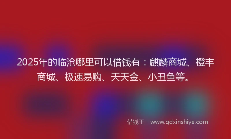 2025年的临沧哪里可以借钱有：麒麟商城、橙丰商城、极速易购、天天金、小丑鱼等。