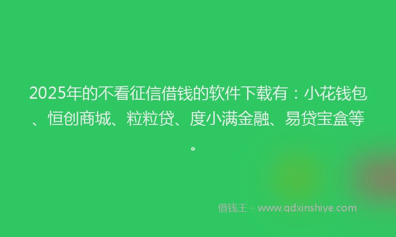 2025年的不看征信借钱的软件下载有：小花钱包、恒创商城、粒粒贷、度小满金融、易贷宝盒等。