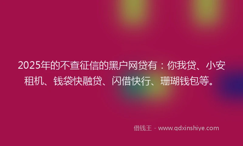 2025年的不查征信的黑户网贷有：你我贷、小安租机、钱袋快融贷、闪借快行、珊瑚钱包等。
