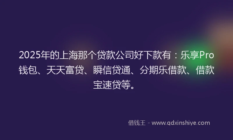 2025年的上海那个贷款公司好下款有：乐享Pro钱包、天天富贷、瞬信贷通、分期乐借款、借款宝速贷等。