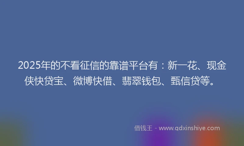 2025年的不看征信的靠谱平台有：新一花、现金侠快贷宝、微博快借、翡翠钱包、甄信贷等。