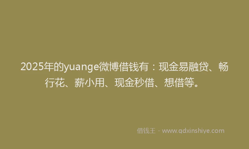 2025年的yuange微博借钱有：现金易融贷、畅行花、薪小用、现金秒借、想借等。