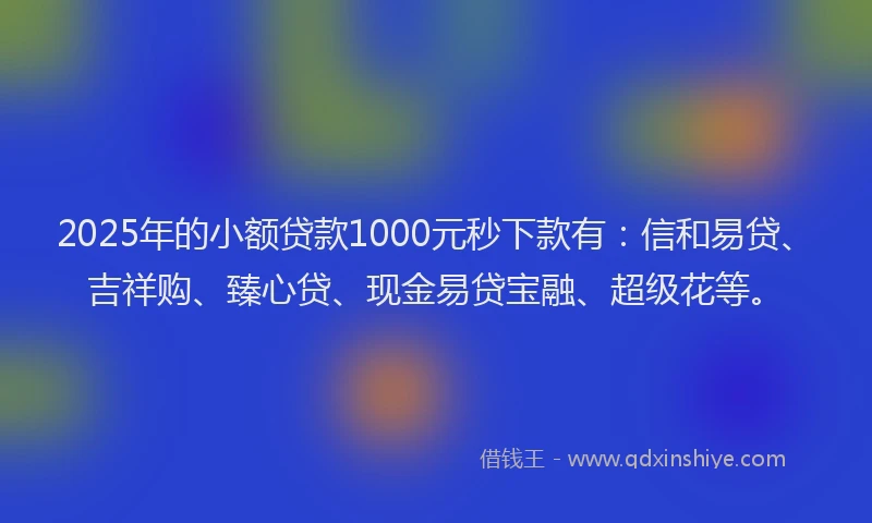 2025年的小额贷款1000元秒下款有：信和易贷、吉祥购、臻心贷、现金易贷宝融、超级花等。