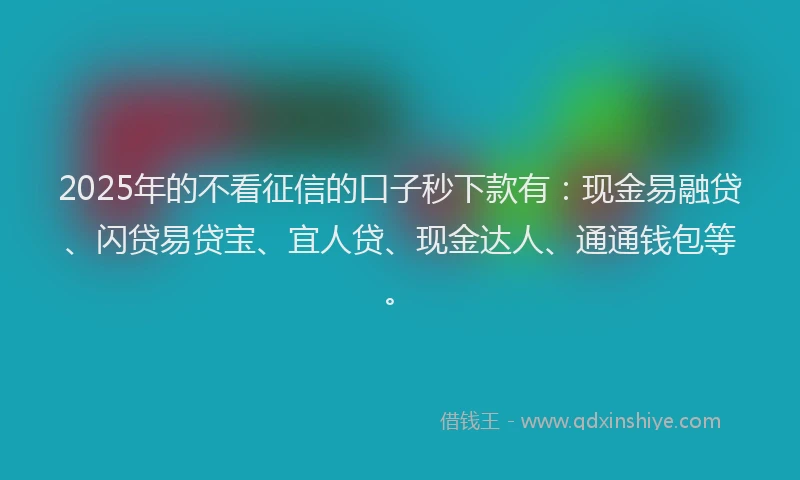 2025年的不看征信的口子秒下款有：现金易融贷、闪贷易贷宝、宜人贷、现金达人、通通钱包等。