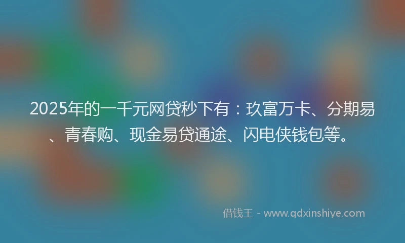 2025年的一千元网贷秒下有：玖富万卡、分期易、青春购、现金易贷通途、闪电侠钱包等。